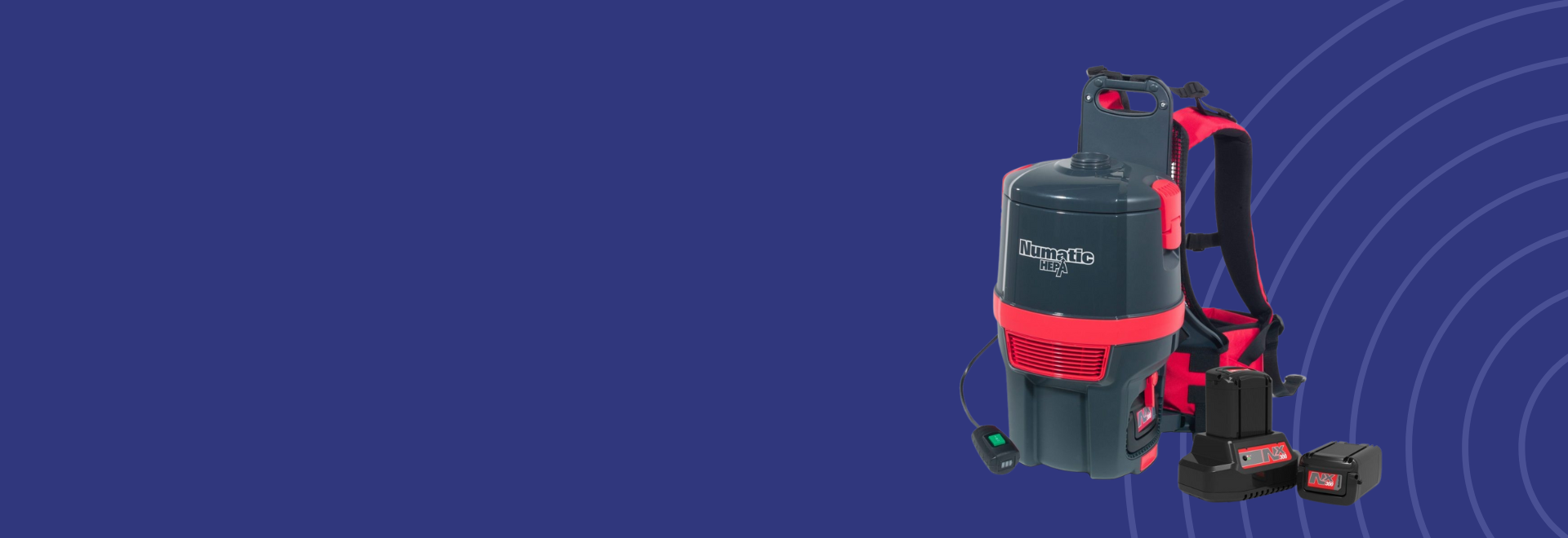 black and red Numatic HEPA machine