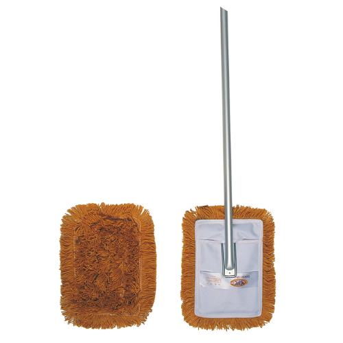 an orange floor cleaning mop
